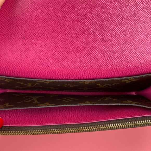 🚫SOLD🚫Louis Vuitton Long Wallet Portefeuille Emilie Brown Monogram with Pink - Picture 7 of 8